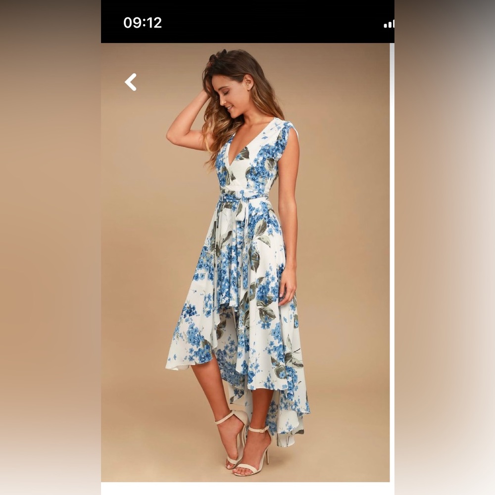 Lulus French countryside white floral print high-low dress